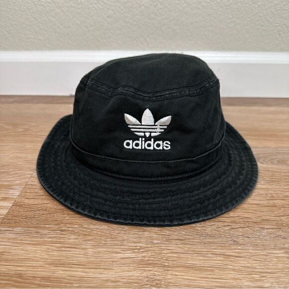 Adidas Unisex Black Washed Bucket Hat - Picture 1 of 11